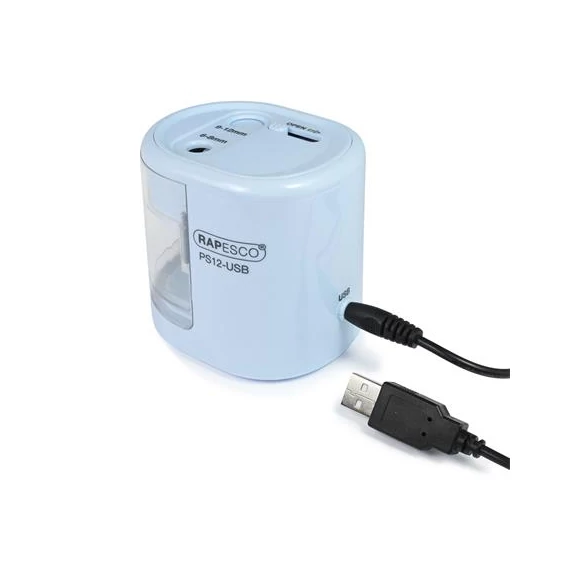 Hegyező, kétlyukú, asztali, elemes, USB töltővel, RAPESCO