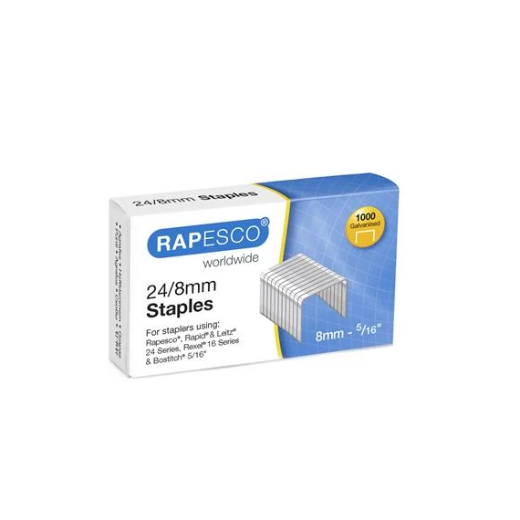 Tűzőkapocs, 24/8, horganyzott, RAPESCO, 1000db/doboz