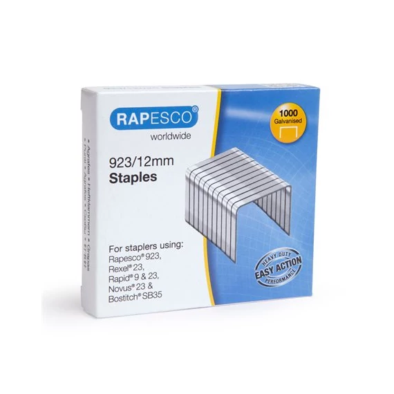 Tűzőkapocs, 923/12, horganyzott, RAPESCO, 1000db/doboz