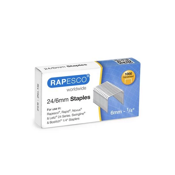 Tűzőkapocs, 24/6, horganyzott, RAPESCO, 1000db/doboz