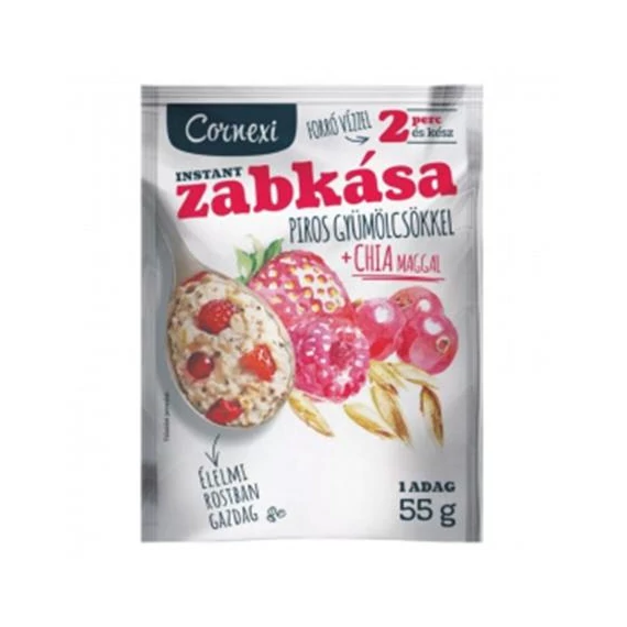Zabkása, 55 g, CORNEXI, piros gyümölcsös-chia maggal