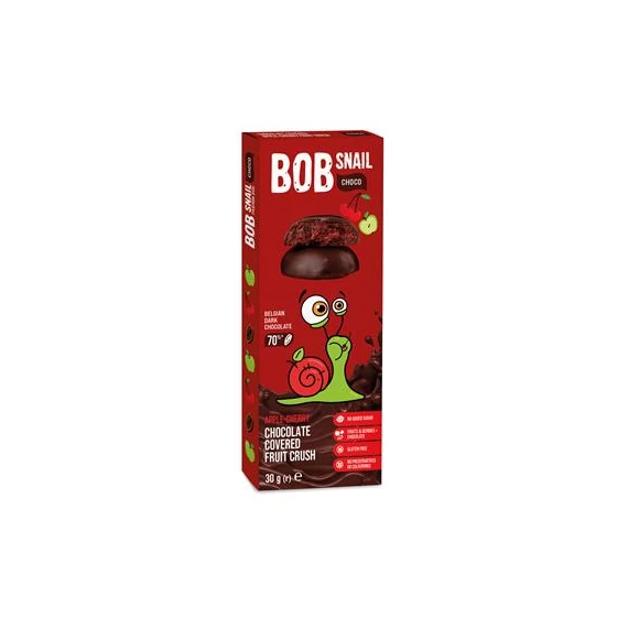 Gyümölcs snack, 30 g, BOB SNAIL, alma-meggy étcsokoládéban
