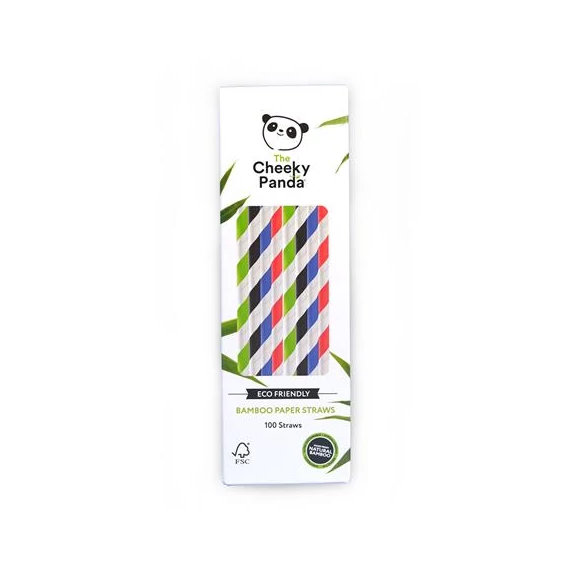 Szívószál, bambusz, egyenes, lebomló, bambusz, 100 db, CHEEKY PANDA, vegyes színek