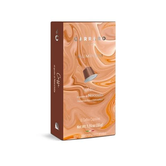 Kávékapszula, Nespresso® kompatibilis, 10 db, CARRARO, mogyoró