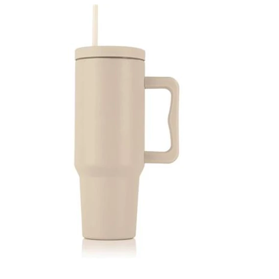 Termoszbögre, 1,2 l,  szívószállal, füllel, bézs