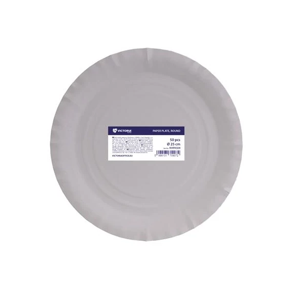 Papírtányér, kerek, 25 cm átmérő, VICTORIA FACILITY
