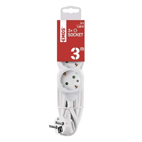 Emos P0323R 3 aljzat 3méter 1,5mm2 fehér hosszabbító