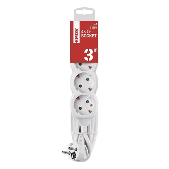 Emos P0423R 4 aljzat 3méter 1,5mm2 fehér hosszabbító