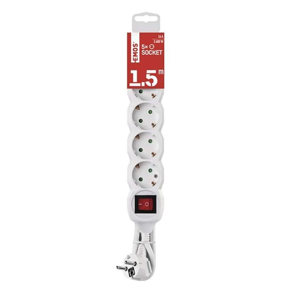 EMOS P1521R 5 aljzat 1,5méter 1,5mm2 kapcsolós fehér hosszabbító