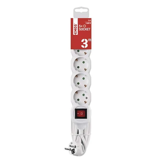 EMOS P1523R 5 aljzat 3méter 1,5mm2 kapcsolós fehér elosztó