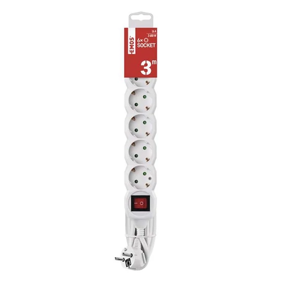 Emos P1623R 6 aljzat 3méter 1,5mm2 kapcsolós hosszabbító