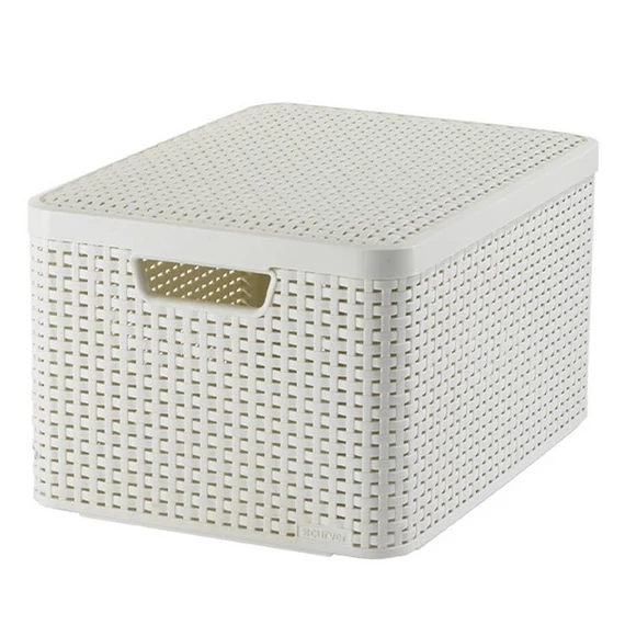 Rattan hatású kosár tetővel, 30l, törtfehér, CURVER 