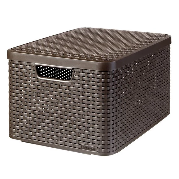 Rattan hatású kosár tetővel, 30l, sötétbarna, CURVER 