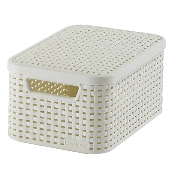 Rattan hatású kosár tetővel, 6l, törtfehér, CURVER 