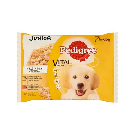 Állateledel alutasakos PEDIGREE Junior kutyáknak 4-pack csirke-marha válogatás 4x100 g