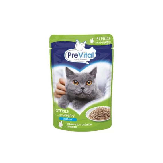 Macskaeledel, alutasakos, ivartalanított macskáknak, 100 g, PREVITAL, szárnyas szószban