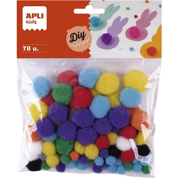 Pom-pom, APLI "Creative", vegyes színek, 78db/cs