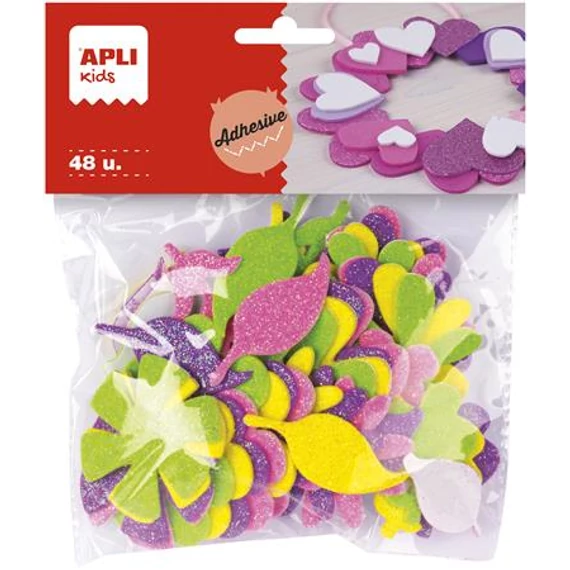 Moosgumi, öntapadó, glitteres, virágok, APLI 