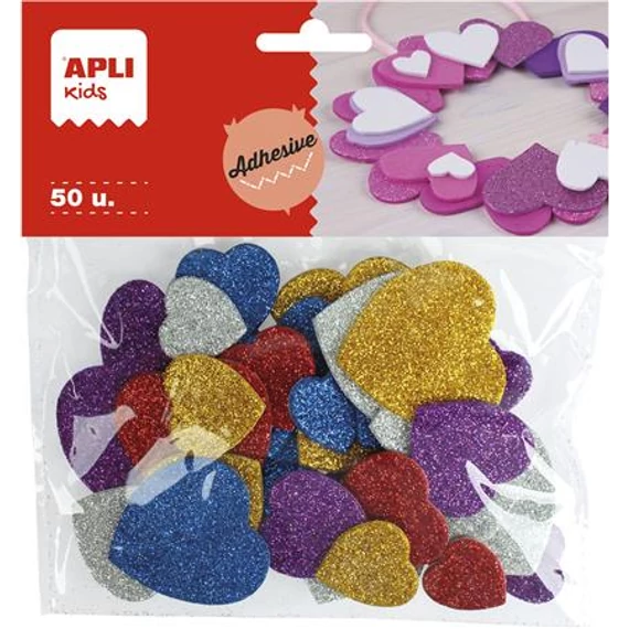 Moosgumi, öntapadó, glitteres, szívek, APLI 
