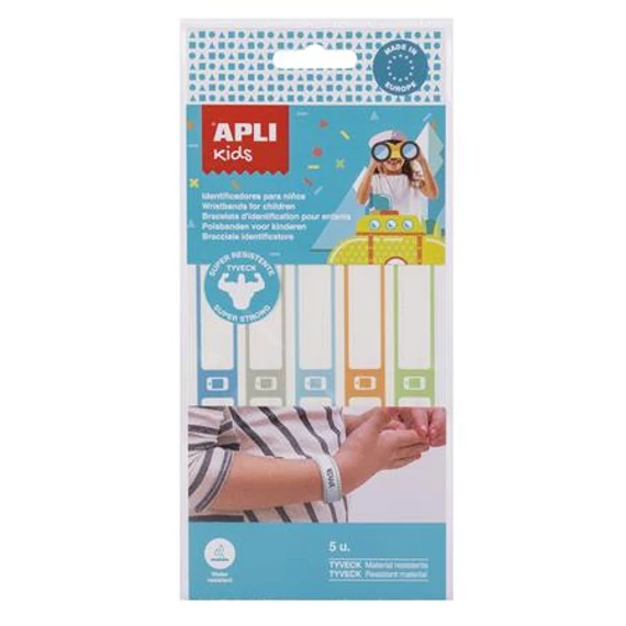 Azonosító karszalag, kézzel írható, tyvek, 5 db, APLI Kids