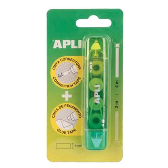 Hibajavító- és ragasztóroller, 2in1, 5 mm x 4-3 m,  APLI , vegyes színek