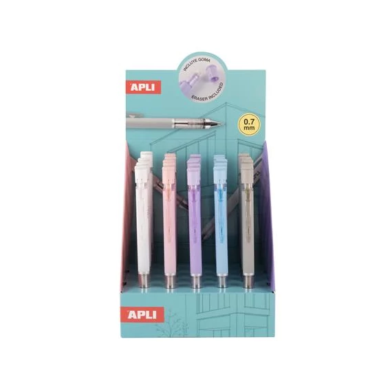 Nyomósirón display, 0,7 mm, hegyezővel,  rázós, APLI, vegyes színekben, 25 db