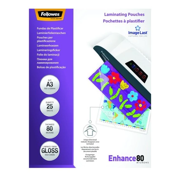 Meleglamináló fólia, 80 mikron, A3, fényes, 25 db, FELLOWES