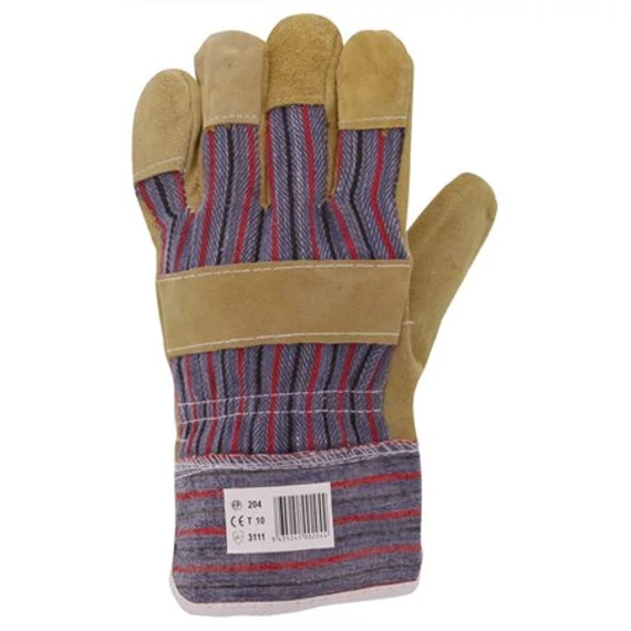 Rakodókesztyű, bőr-vászon, 10-es méret, 12pár/cs