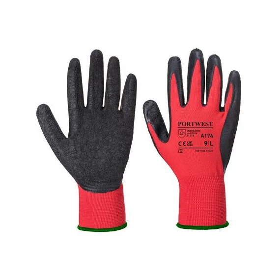 Védőkesztyű, latex, M méret "Flex Grip", piros-fekete