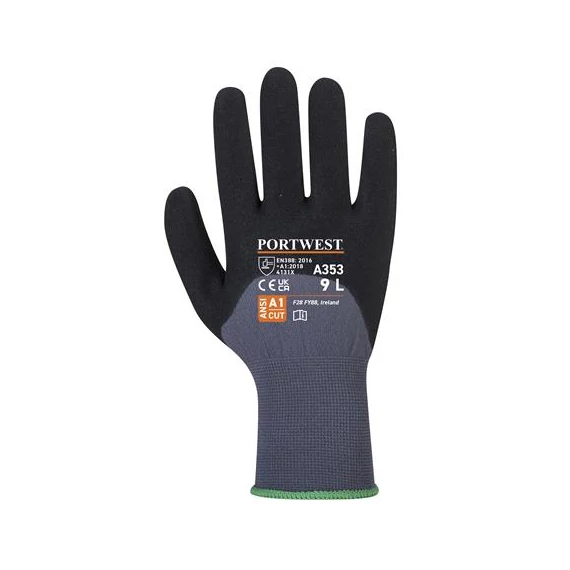 Védőkesztyű, nylon, nitrilhab, M méret 