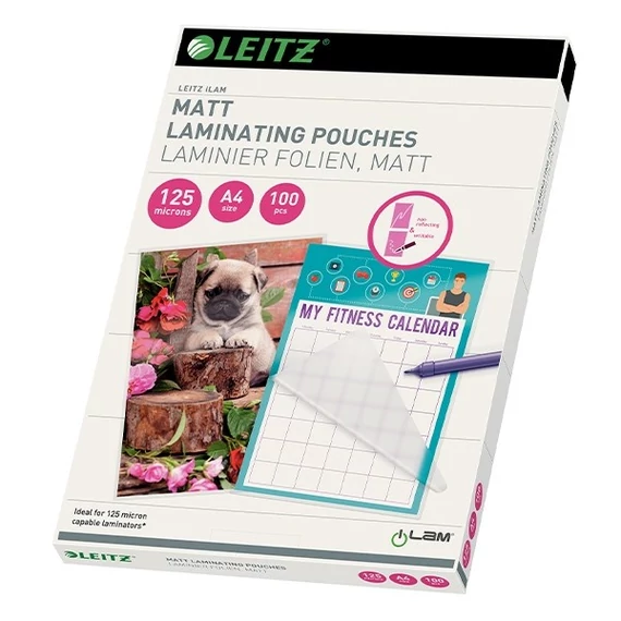 Meleglamináló fólia, 125mikron, A4, matt, LEITZ 