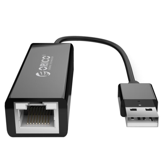 Orico kábel átalakító - UTJ-U2-BK (USB-A2.0 to RJ-45, 10cm kábel, fekete)