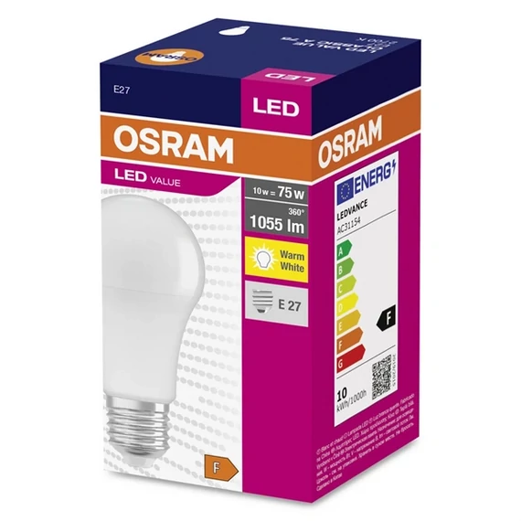 Osram Value opál búra/10W/1055lm/2700K/E27 LED körte izzó