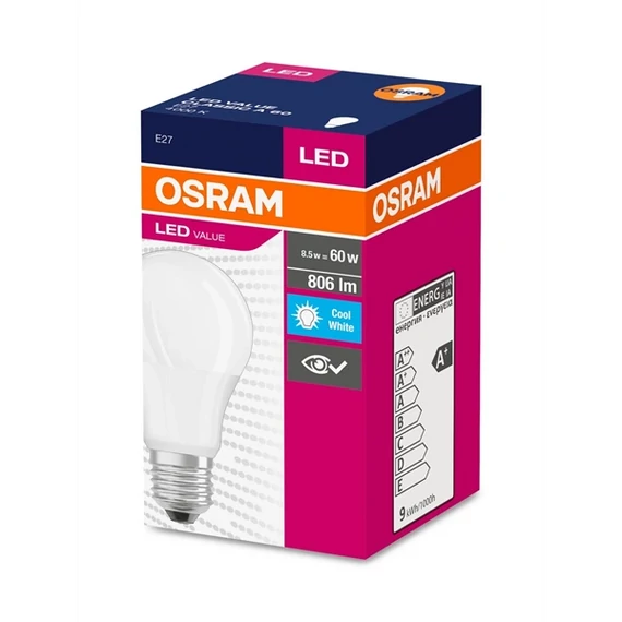 Osram Value opál búra/8,5W/806lm/4000K/E27 LED körte izzó