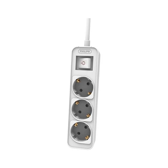 Elosztósor, 3 csatlakozóaljzat, 1,5 m kábel, PHILIPS, fehér