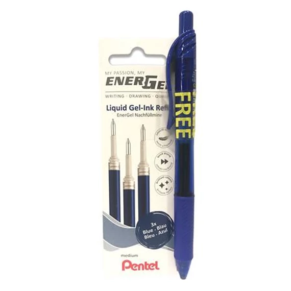 Tollbetét 3db/csomag golyóátmérő 0,7 mm, Pentel EnerGel, írásszín kék + 1 db ajándék BL107-CX kék EnerGel toll