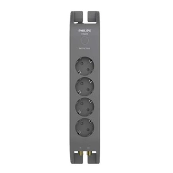 Elosztósor, 4 csatlakozóaljzat, túlfeszültség-védelemmel, 2 m kábel, PHILIPS, sötétszürke