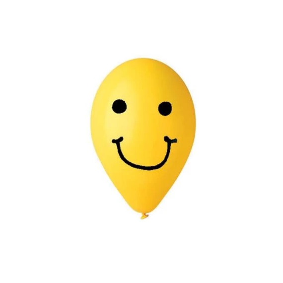 Léggömb, 30cm, smiley, sárga, 10db/cs