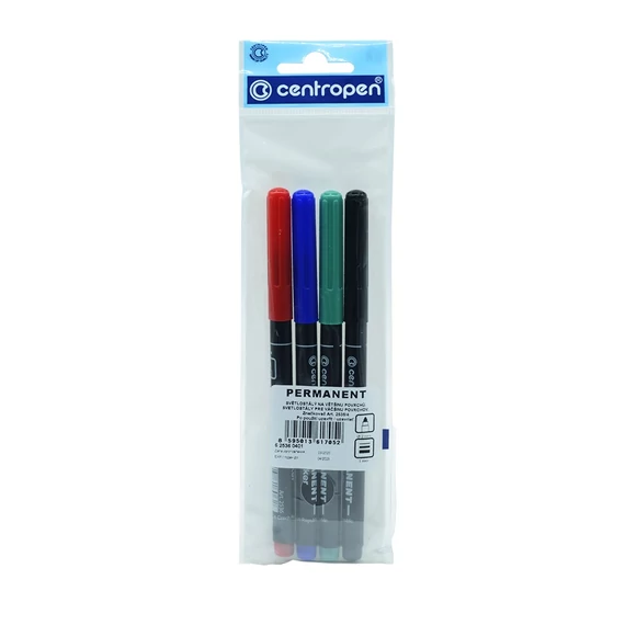 Permanent marker készlet, 1mm, kerek hegyű, Centropen 2536, 4 klf. szín