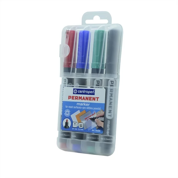 Permanent marker készlet, 2,5mm, kerek hegyű, Centropen 8566, 4 klf. szín