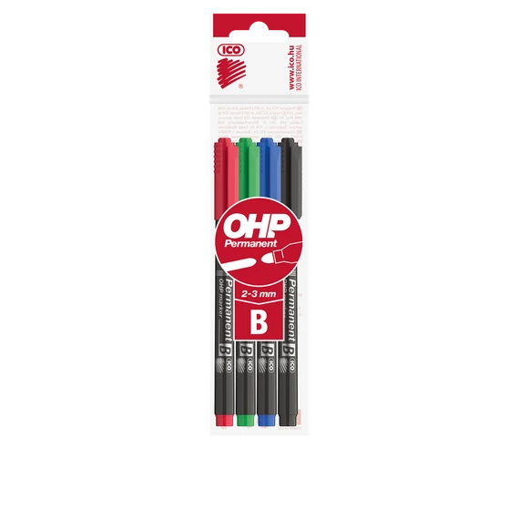 Alkoholos marker készlet, OHP, 2-3 mm, B, ICO, 4 különböző szín