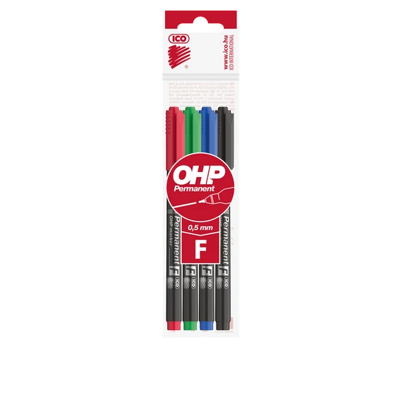 Alkoholos marker készlet, OHP, 0,5 mm, F, ICO, 4 különböző szín