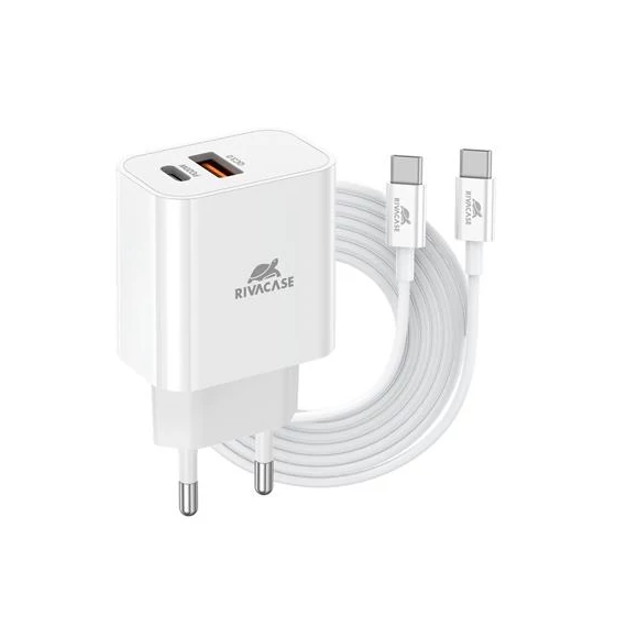Hálózati töltő, 20W, USB-A és USB-C, USB-C, USB-C/USB-C töltőkábel, RIVACASE 