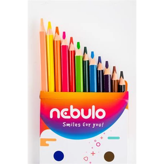 Színes ceruza készlet, háromszögletű, jumbo, NEBULO, 12 különböző szín