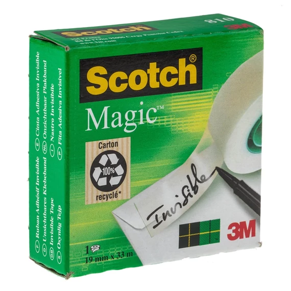 Ragasztószalag, 12 mm x 33 m, 3M SCOTCH "Magic Tape 810"
