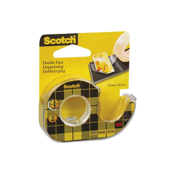 Ragasztószalag, kétoldalas, adagolón, kézi, 12 mm x 6,3 m, 3M SCOTCH