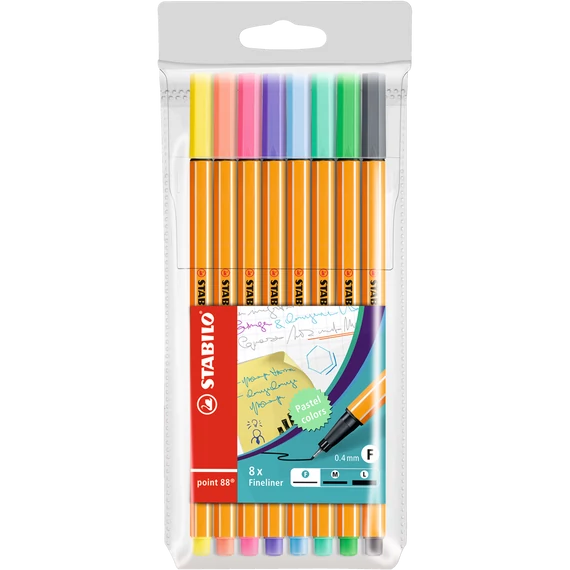 Tűfilc készlet, 0,4 mm, STABILO "Point 88", 8 pasztell szín
