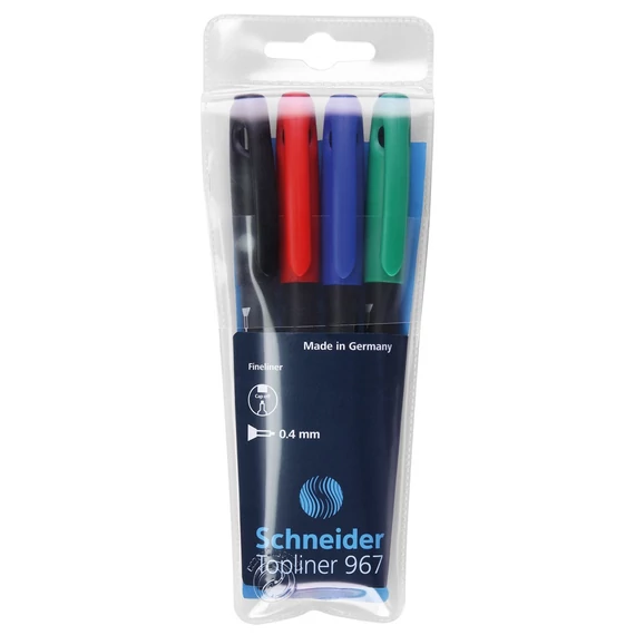 Tűfilc készlet, 0,4 mm, SCHNEIDER "Topliner 967", 4 különböző szín