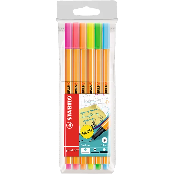 Tűfilc készlet, 0,4 mm, STABILO "Point 88", 6 különböző szín