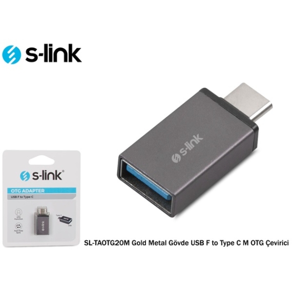 S-Link Átalakító - SL-TAOTG20M OTG Adapter (Bemenet: USB-C, Kimenet: USB-A, fém, szürke)